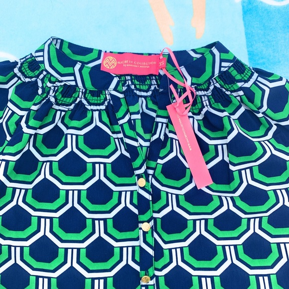 Macbeth Collection women’s Green & Blue Blouse Large NEW - Picture 2 of 3